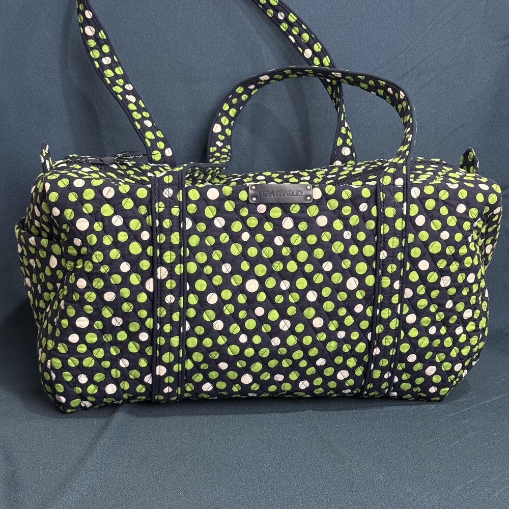 Vera Bradley Lucky Dots Small Duffel Bag Retired Navy Green Travel Weekender